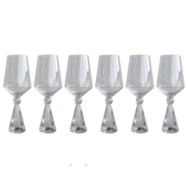 Imagem de Conjunto 6 Taças Diamond de Vidro com Base de Cristal Rosa 595ml BJ0028 BTC