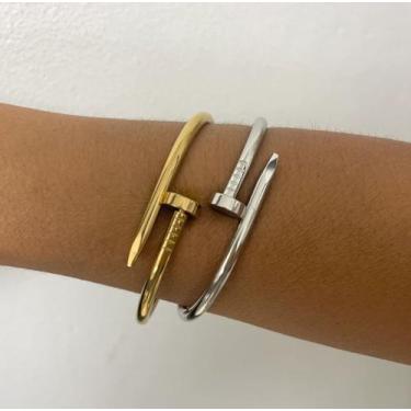 Imagem de Bracelete feminino prego ouro/prata aço inoxidável 100% À Prova D'água