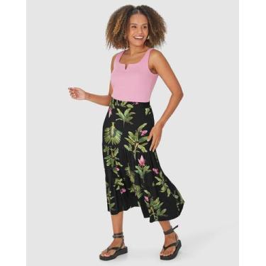 Imagem de Saia Midi Feminina Marias Estampa Folhagem Em Viscose Stretch - Malwee