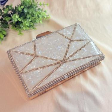 Imagem de Bolsa de Festa Perolada Branca com Pedras de Strass e Detalhes Dourado