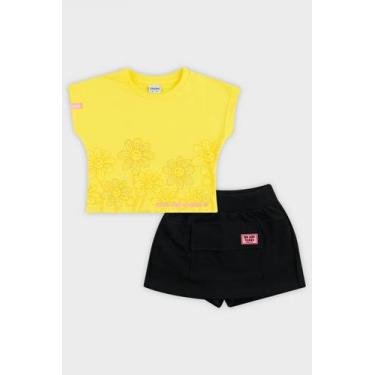 Imagem de Conjunto Roupa Infantil Menina Blusa Manga Curta Estampa Girassol + Sh