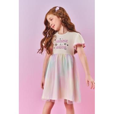 Imagem de Vestido Infantil Menina Unicorns Tule Natural Mundo Cinti, Natural, 6
