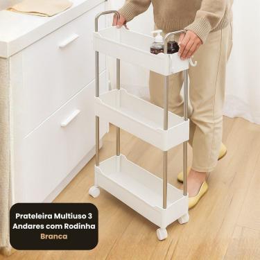 Imagem de Prateleira Multiuso 3 Andares com Rodinhas para Organização em Plástico PP e Aço Inox B...
