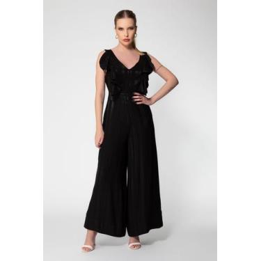 Imagem de Macacão Pantacourt Viscose com Babados Sense - Preto - Amey, M