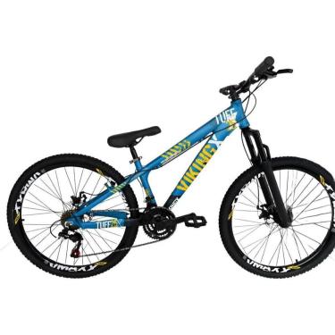Imagem de Bicicleta Mountain Bike Viking-X TUFF 25 Vmaxx Aro 26 Alumínio 21 Marchas Azul e Amarelo