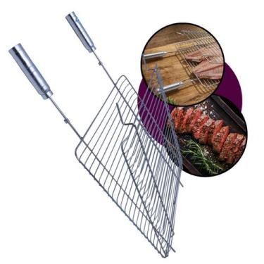 Imagem de Grelha Dupla Aramada Inox 50x50cm para Churrasco Peixe Parrilla Grill 