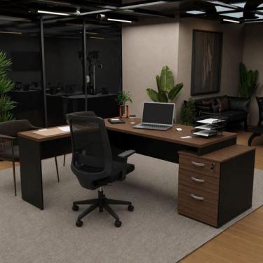 Imagem de Conjunto Mesa Pedestal Em L E Cadeira De Escritório Ergonômica - - Net