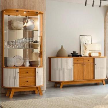 Imagem de Conjunto Buffet Mônaco Cristaleira Moss com Porta em MDF Curvo em LED 