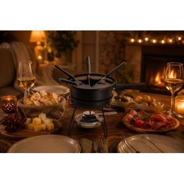 Imagem de Aparelho De Fondue Panela Antiaderente 1 Litro Aspen Preto 8 Peças Que
