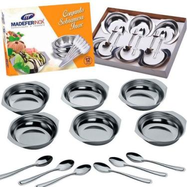 Imagem de Conjunto para sobremesa inox com 12 peças 6 tigelas 6 colheres kit com