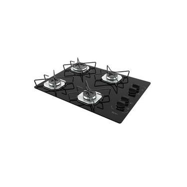 Imagem de Cooktop a Gás Terim 4 Bocas Vidro Temperado Preto com 6 Apoios Embutido Bivolt