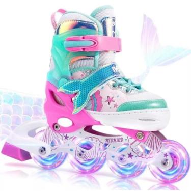 Imagem de Patins Inline Infantil Roxo Sereia Com Protecao Roller De 4 Rodas Reto