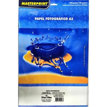Imagem de Papel Fotográfico A3 180g Glossy Branco Masterprint 20 Folha  Kit 4un 