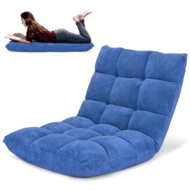 Imagem de Cadeira de Chão COSTWAY Azul com Suporte de Encosto Ajustável