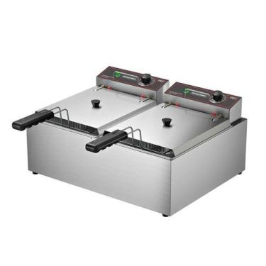 Imagem de Fritadeira Elétrica Óleo 10L 2 Cubas Inox FRCE10 8000W Metalcubas 220V
