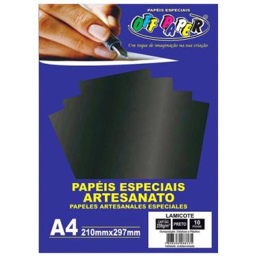Imagem de Papel Lamicote Preto A4 250g Laminado Off Paper Pacote com 10 Folhas