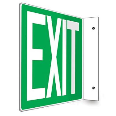 Imagem de Accuform Placa de projeção PSP225 90D, legenda "EXIT", painel de 20 x 30 cm, plástico de alto impacto de 0,3 cm de espessura, orifícios de montagem pré-perfurados, branco sobre verde