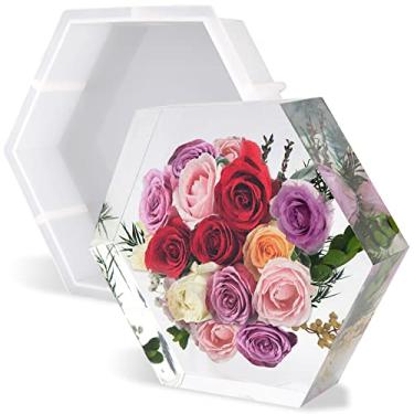 Imagem de Moldes grandes de silicone para resina, moldes de resina hexagonal Actvty , moldes hexagonais de silicone atualizados para preservação de flores, moldes epóxi para fundição de resina, decoração de