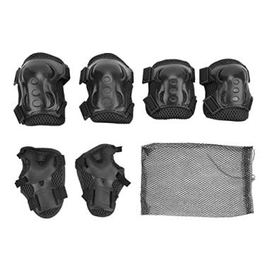 Imagem de Alomejor Conjunto de 6 peças de equipamento de proteção de patinação, joelheiras ajustáveis, protetores de palmeira para crianças de 6 a 18 anos de idade (Preto)