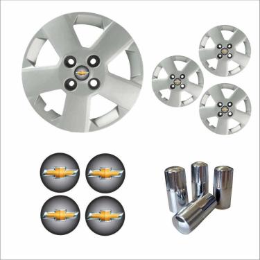 Imagem de Jogo Calota Aro 14 Celta Prisma Montana 2011 à 2017 + Emblema Resinado + Tampa Ventil Cromada