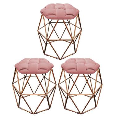 Imagem de Kit 03 Puff Banqueta Luna Nó Bronze Suede Rose Gold