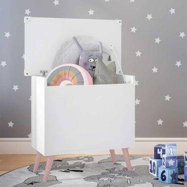 Imagem de Baú Organizador Caixa de Brinquedos Retrô Multimóveis Branco/Rosa