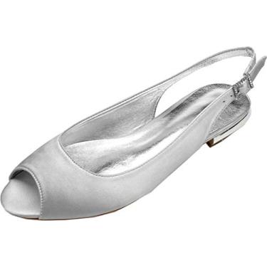 Imagem de A shoe store Sandálias femininas sem salto sem salto peep toe sem salto, Prata, 6.5