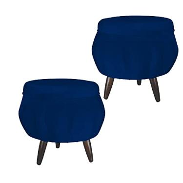 Imagem de Kit 02 Puff Pétala Pés Palito Tabaco Suede Azul Marinho - DS Estofados