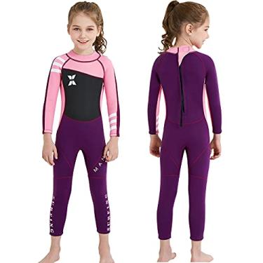Imagem de NATYFLY Roupa de mergulho infantil, roupa de banho térmica de neoprene de 2,5 mm, roupa de mergulho completa para meninas, meninos e crianças, roupa de mergulho infantil de manga comprida para natação (novo maiô rosa para meninas-2,5 mm, 4)