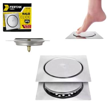 Imagem de Ralo Click Modelo Quadrado em Aço Inox para Banheiro Cozinha Lavabo 15x15cm