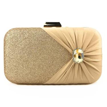 Imagem de Bolsa clutch de casamento feminina bolsa de mão bolsa feminina bolsa de ombro bolsa de mão cristal, Dourado, M