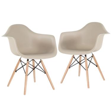 Imagem de Kit 2 Cadeiras Charles Eames Eiffel Daw Com Braços E Pés De Madeira Clara Nude