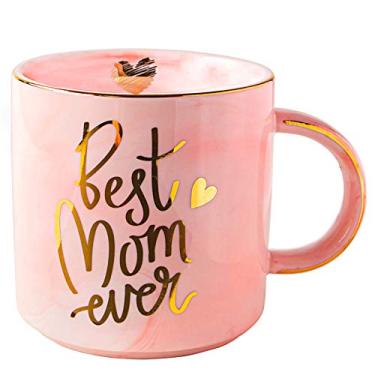Imagem de VILIGHT Best Mom Ever para Mãe da Filha Filho - Caneca Rosa Mármore Copo de Café de Cerâmica 325 ml
