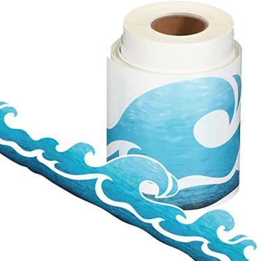 Imagem de Quadros de onda de 1,4 m guarnição oceano praia quadros de avisos borda tema do mar bordas bordas azul autoadesivo borda escolar tema onda decorações para sala de aula para escola, casa, escritório, lousa