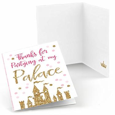 Imagem de Pequena coroa de princesa – cartões de agradecimento rosa e dourado para chá de bebê ou festa de aniversário (8 unidades)