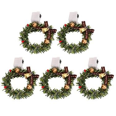 Imagem de Guirlandas de Natal em miniatura, 5 peças de guirlanda de pendurar artificial para decoração de casa de bonecas, mini enfeites de feriado de pinheiro