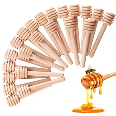 Imagem de 25 unidades de molho de palitos de mel, mini palito de favo de mel de 7,6 cm, colheres pequenas de mel para pote de mel e lembrancinhas de festa de casamento