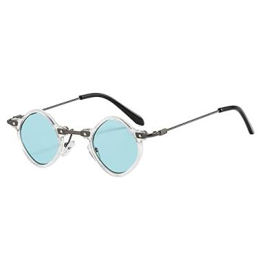Imagem de Óculos de sol vintage pequenos quadrados hip hop para mulheres moda diamante liga óculos de sol masculino ultraleve punk óculos masculino, azul claro, tamanho único