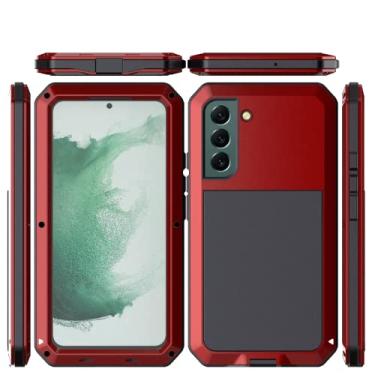 Imagem de Compatível com Samsung Galaxy S22 Plus, capa de metal resistente militar para esportes ao ar livre, à prova de choque, poeira, capa de corpo inteiro com protetor de tela temperado de vidro embutido (vermelho)