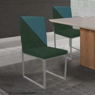 Imagem de Kit 02 Cadeira Office Stan Duo Sala de Jantar Industrial Ferro Prata Suede Verde e Azul Turquesa - Ahazzo Móveis