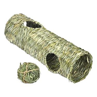 Imagem de KLKCMS Brinquedo túnel de grama para hamster, com aberturas com bola, brinquedo interativo, tubo de esconderijo, ninho de brinquedo para hamster, coelho, furões e animais de estimação
