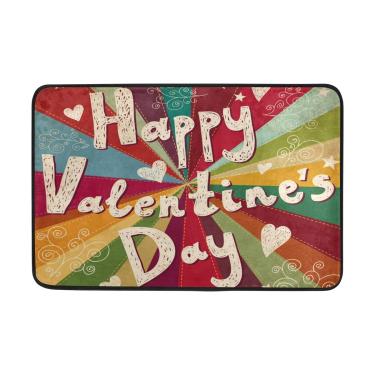 Imagem de My Daily Capacho listrado colorido Happy Valentine's Day 40 x 60 cm, sala de estar, quarto, cozinha, banheiro, tapete impresso de espuma