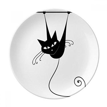 Imagem de Prato de sobremesa de porcelana decorativa para Halloween gato preto Climb Rail