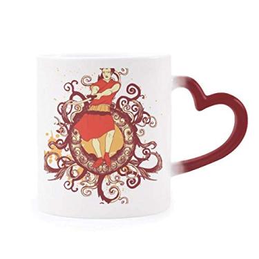 Imagem de Caneca com ilustração de espada Samurai vermelha japonesa sensível ao calor, caneca de grés que muda de cor vermelha