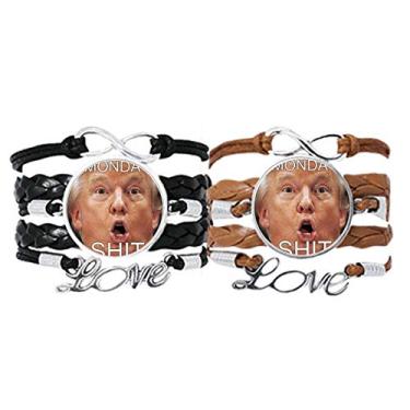 Imagem de DIYthinker American Great Funny Shit Monday Pulseira de mão com pulseira de corda de couro, conjunto duplo para presente