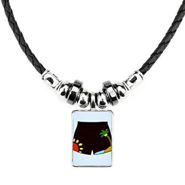 Imagem de DIYthinker Calça de praia preta com estampa de ilustração, colar de joias, torque, pingente de corda de couro