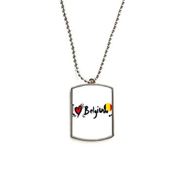 Imagem de DIYthinker I Love Belgium Word Flag Love Heart Ilustration Corrente de aço inoxidável pingente de identificação de cachorro colar para animais de estimação