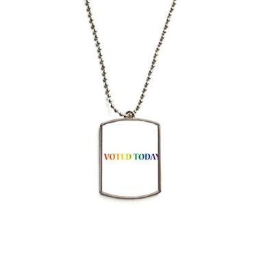 Imagem de DIYthinker LGBT Colar com pingente de corrente de aço inoxidável com bandeira de arco-íris I Vote Today