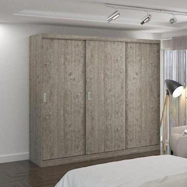 Imagem de Guarda Roupa Casal 3 Portas de Correr 2 Gavetas Mdf Mm774 Espresso Móveis Demolição