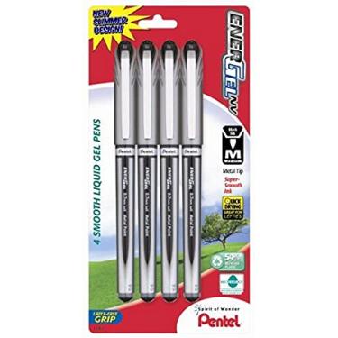 Imagem de Pentel Caneta de tinta gel EnerGel NV (0,7 mm), ponta de metal, tinta preta, pacote com 4 (BL27BP4A)